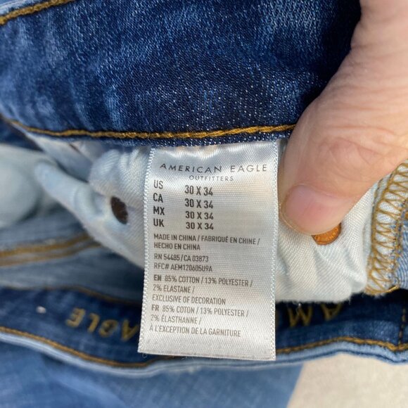 American Eagle Outfitters Mens Jeans 30x34 Relaxed Fit Mid-Rise Blue Denim Casua - Picture 3 of 16